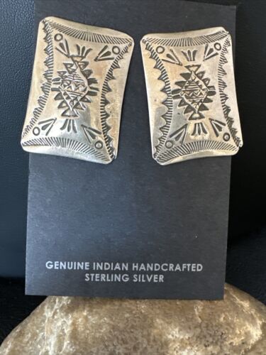 Native American Navajo Stamped Sterling Silver Handmade Earrings | Authentic Artisan Jewelry | 15846