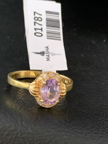 American Women's Gold Plated Purple Amethyst Ring | Sterling Silver | Sz 9 | 01787