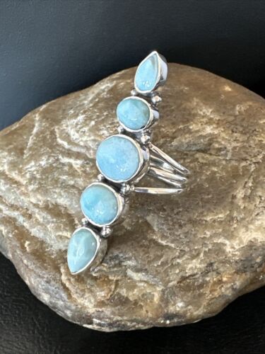 Navajo Blue Larimar Cluster Ring | Authentic Native American Sterling Silver | Multi-Stone | Sz 7 | 16156