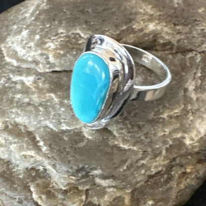 Navajo Sterling Silver Blue Kingman Turquoise Ring | Sz 8.5 | Authentic Native American Handmade | 16594