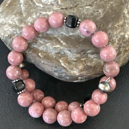 Navajo Pink Rhodochrosite Memory Wire Bracelet | Stainless Steel | Authentic Native American Handmade | 17623