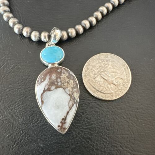 Navajo Wild Horse | Blue Kingman Turquoise Necklace | Sterling Silver | SW Pendant | 17317