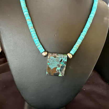Navajo SpiderWeb Turquoise Heishi Pearls Necklace | Sterling Silver | 20" | Authentic Native American Handmade | 17094