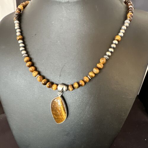 Southwestern Coffee Brown Tiger's Eye Pendant Necklace | Sterling Silver | 15868