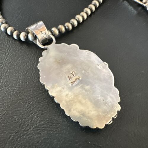 Navajo White Buffalo Turquoise Pendant Necklace | Sterling Silver | Authentic Native American Handmade | 15617