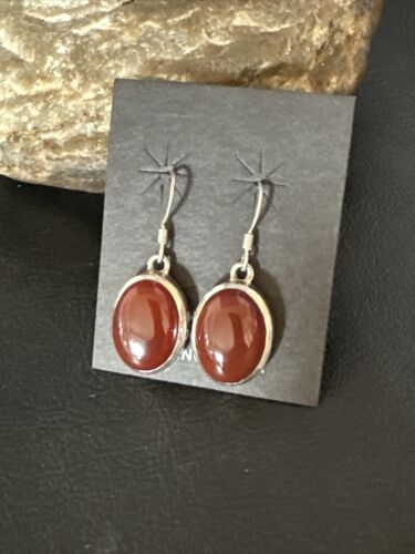 Navajo Burgundy Carnelian Dangle Earrings | Sterling Silver | Authentic Native American Handmade | 14927