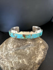 Navajo Blue Turquoise #8 Cuff Bracelet | Sterling Silver | Authentic Native American Handmade | 16899