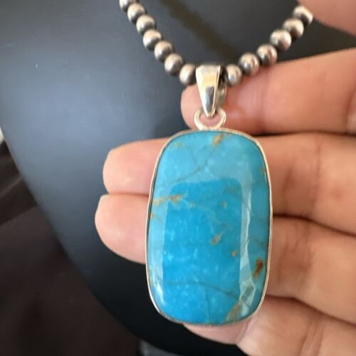 Blue Kingman Turquoise Pendant | Navajo Pearls | Sterling Silver Necklace 20" | 16996