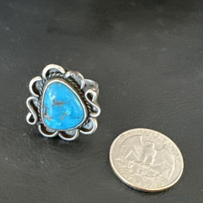 Navajo Blue Kingman Turquoise Ring | Sterling Silver | Sz 7.5 | Authentic Native American Handmade | 15894