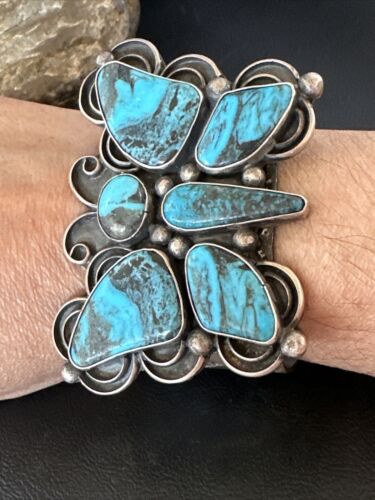 Navajo Butterfly Blue Turquoise Cuff Bracelet | Sterling Silver | Authentic Native American Handmade