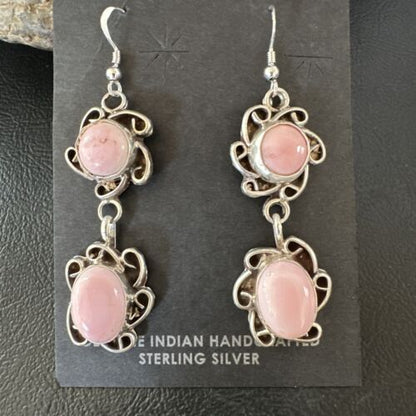 Navajo Pink Conch Shell Cluster Earrings | Sterling Silver | Authentic Native American Handmade | 15690
