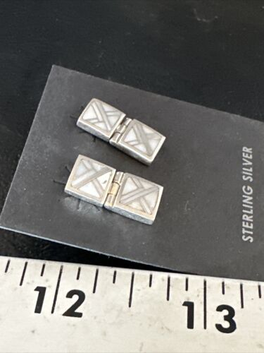Navajo White Buffalo Turquoise Inlay Post Earrings | Sterling Silver | Authentic Native American Handmade | 15312
