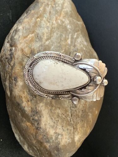 Southwestern Navajo White Buffalo Turquoise Ring | Sterling Silver | Sz 9 | Authentic Native American Handmade | 01963