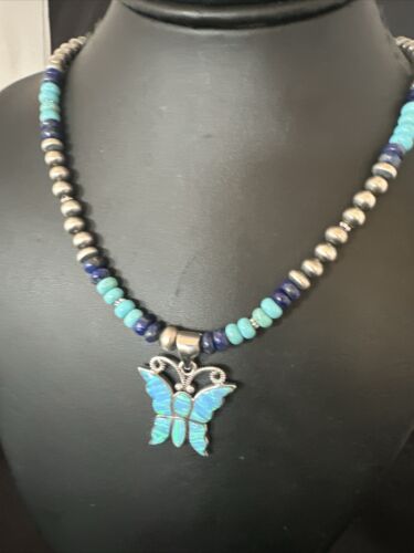 Navajo Opal Inlay Pendant Turquoise & Lapis | Sterling Silver Necklace | 16845