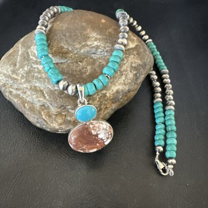Navajo Wild Horse | Blue Kingman Turquoise Pendant Necklace | Sterling Silver | 17571