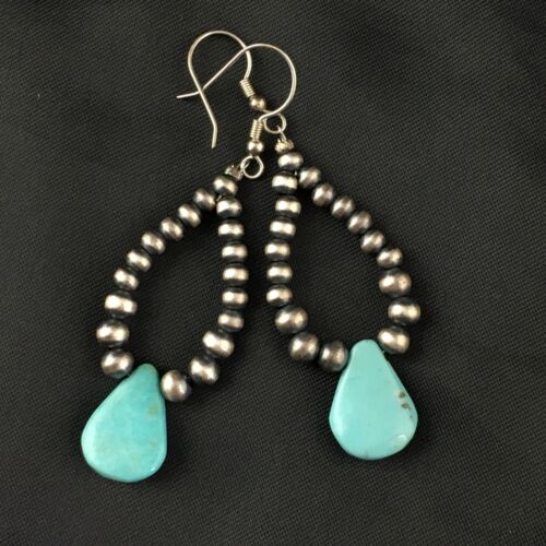 Navajo Blue Cluster Turquoise Dangle Earrings | Sterling Silver | 2" | Authentic Native American Handmade | 1983