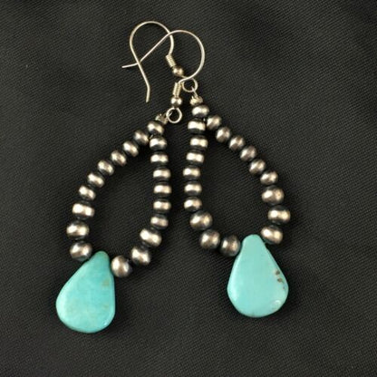 Navajo Blue Cluster Turquoise Dangle Earrings | Sterling Silver | 2" | Authentic Native American Handmade | 1983