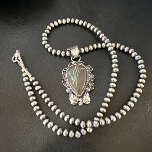 Navajo Green Boulder Turquoise Pendant Necklace | Sterling Silver | Men's Women's | 16135
