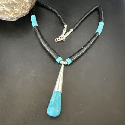 Santo Domingo Blue Turquoise Black Onyx Necklace | Sterling Silver | 21" | 15765