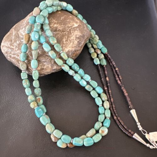 Royston Green Turquoise | Navajo Sterling Silver | Shell Heishi Necklace 32" | 16071