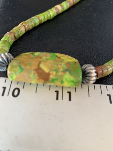 Navajo Green Gaspeite Turquoise Pendant | Sterling Silver | Authentic Native American Handmade | 13772