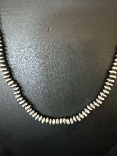 Navajo Pearl Sterling Silver Saucer Bead Necklace | Hand Strung 5mm | 20" | Authentic Native American | 60520