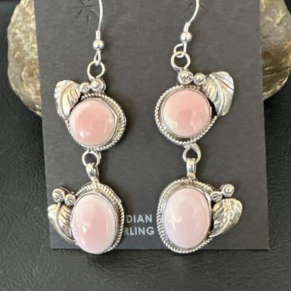 Navajo Pink Conch Shell Dangle Earrings | Sterling Silver | Authentic Native American Handmade | 17213