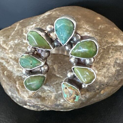Navajo Green Turquoise Multi-Stone Cluster Ring | Authentic Native American Sterling Silver | Sz 11 | 15659