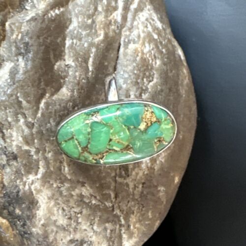 Navajo Green Mojave Turquoise Ring | Sterling Silver | Sz 8 | Authentic Native American Handmade | 15924