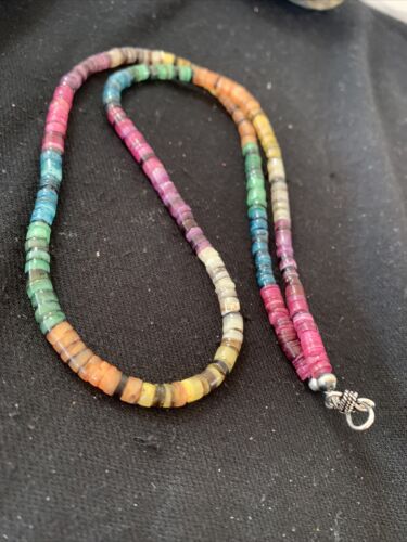 Navajo Multicolor Necklace | Sterling Silver | Natural Shell | 24" | Authentic Native American Handmade | 00801