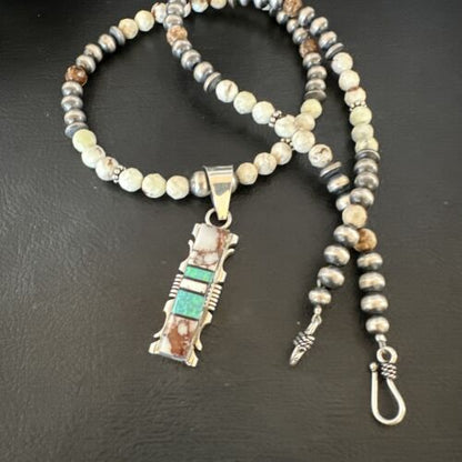 Women's Navajo Sterling Silver Wild Horse Opal Pendant Necklace | Multi-Stone | 15812 - Masha USA