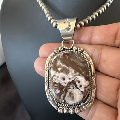 Navajo Wild Horse Turquoise Pendant Necklace | Sterling Silver | Authentic Native American Handmade | 17511