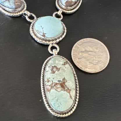 Navajo Blue Golden Hills Turquoise Lariat Necklace Pendant | Sterling Silver | Authentic Native American Handmade | 16282