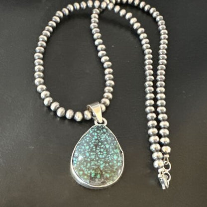 Men's Navajo Blue Spiderweb Turquoise Pendant Necklace | Sterling Silver | Authentic Native American Handmade | 16224