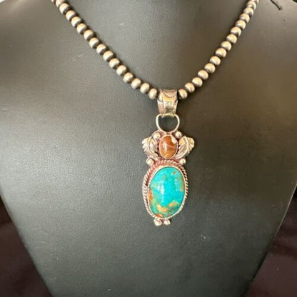 Navajo Blue Kingman Turquoise Wild Horse Necklace Pendant | Sterling Silver | Authentic Native American Handmade | 17225