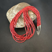 Red Apple Coral Heishi 10-Strand Necklace | Liquid Sterling Silver | 18" | 16913
