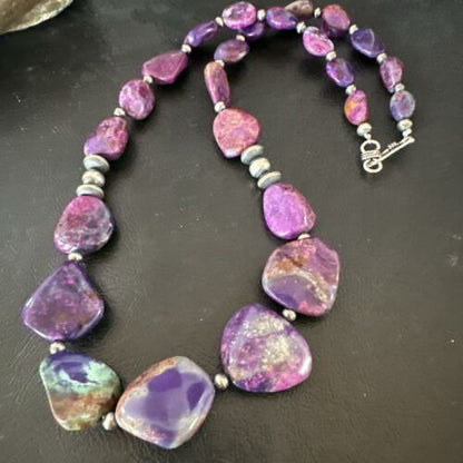 Navajo Pearl Purple Mojave Turquoise Pendant Necklace | Sterling Silver | Authentic Native American Handmade | 21" | 17500