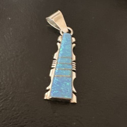 Blue Opal Inlay Pendant Necklace | Navajo Sterling Silver | Authentic Native American Jewelry | 18" | SF 15673