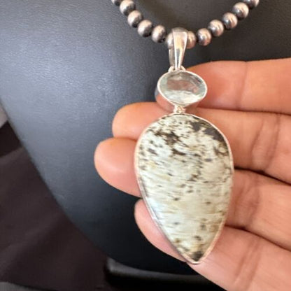 Navajo Women's Dry Creek Turquoise Topaz Pendant Necklace | Sterling Silver | 16308