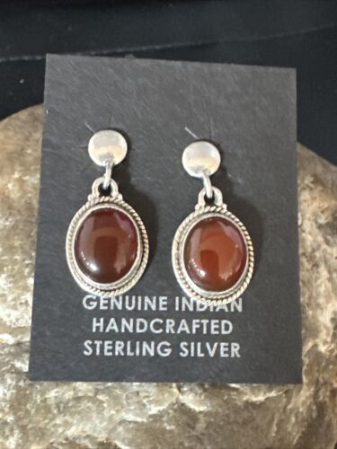 Navajo Burgundy Carnelian Dangle Earrings | Sterling Silver | Authentic Native American Handmade | 14925