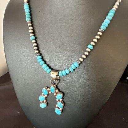 Men's Blue Turquoise Naja Pendant Necklace | Navajo Pearls | Sterling Silver | 16038