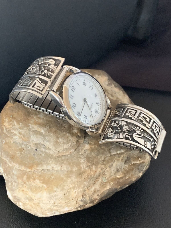Men's HOPI Native American Sterling Silver Watch Tips Kokopelli Bracelet | Authentic Native American Jewelry | 2093