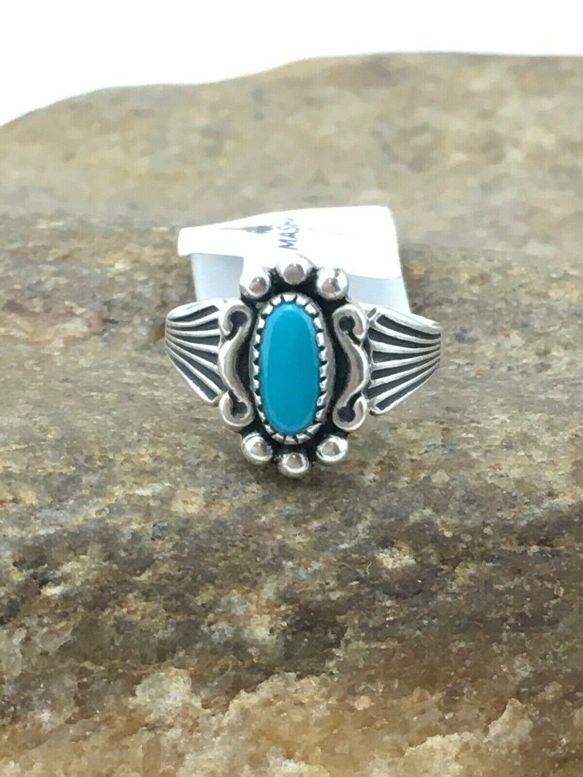Native American Navajo Blue Turquoise Ring | Sterling Silver | Sz 4.5 | 4448