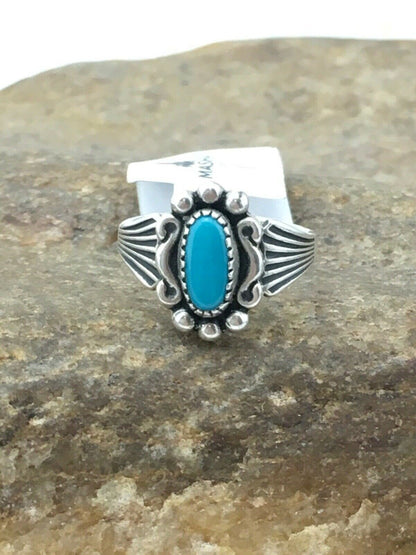Native American Navajo Blue Turquoise Ring | Sterling Silver | Sz 4.5 | 4448