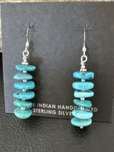 Navajo Blue Cluster Turquoise Bead Earrings | 8mm | Sterling Silver | Authentic Native American Handmade | 15842