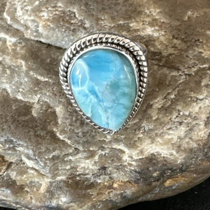 Navajo Blue Larimar Ring | Sterling Silver | Sz 7 | Authentic Native American Handmade | 17663