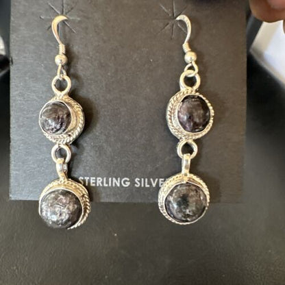 Navajo Purple Sugilite Dangle Earrings | Sterling Silver | 2" | Authentic Native American Handmade | 15695