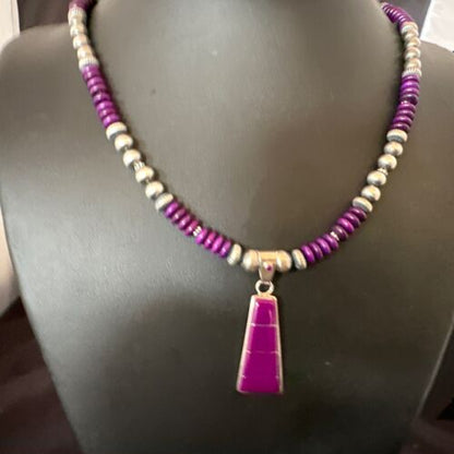 Navajo Purple Sugilite Inlay Pendant Necklace | Sterling Silver | Authentic Native American Handmade | 16763 - Masha USA