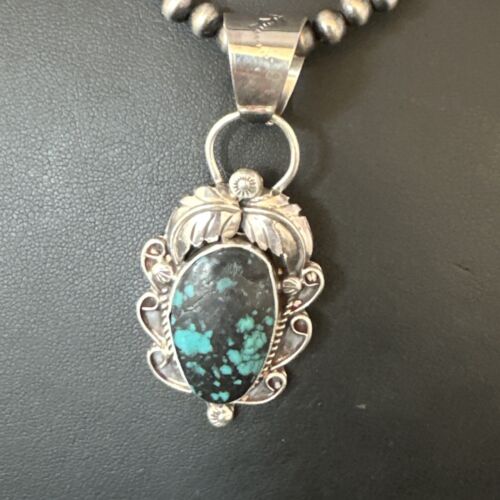 Navajo Blue Spiderweb Turquoise Pendant Necklace | Sterling Silver | Native American Handmade | 15096