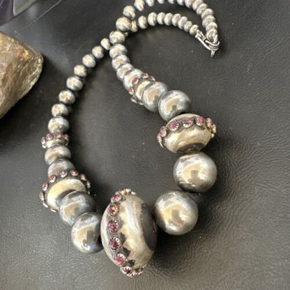 Navajo Purple Spiny Oyster Pearls Necklace | Graduated Sterling Silver | 21" | Authentic Native American Handmade | 16617